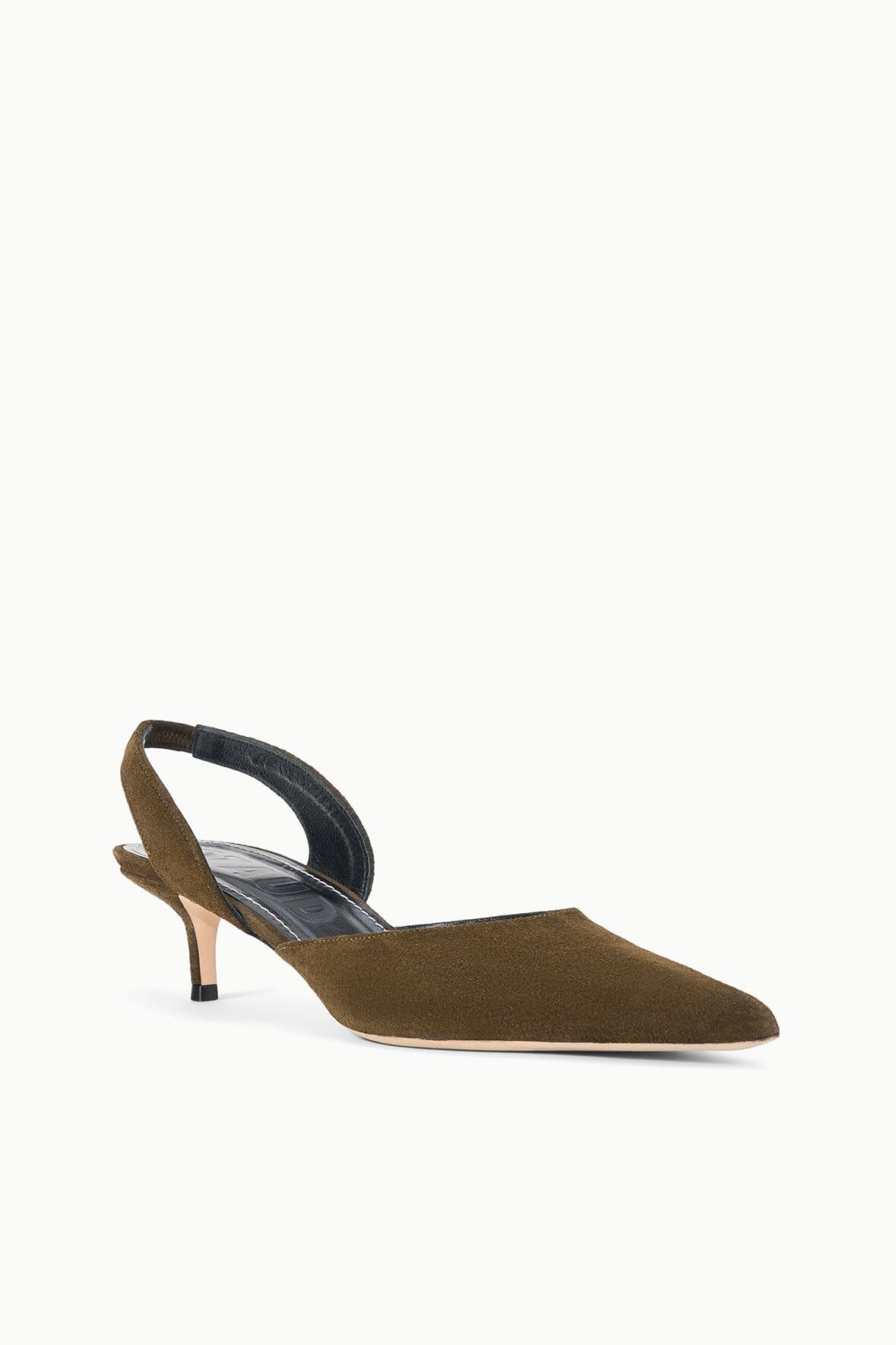 Suede slingback heels, truffle-brown pointed toe, slim mid heel