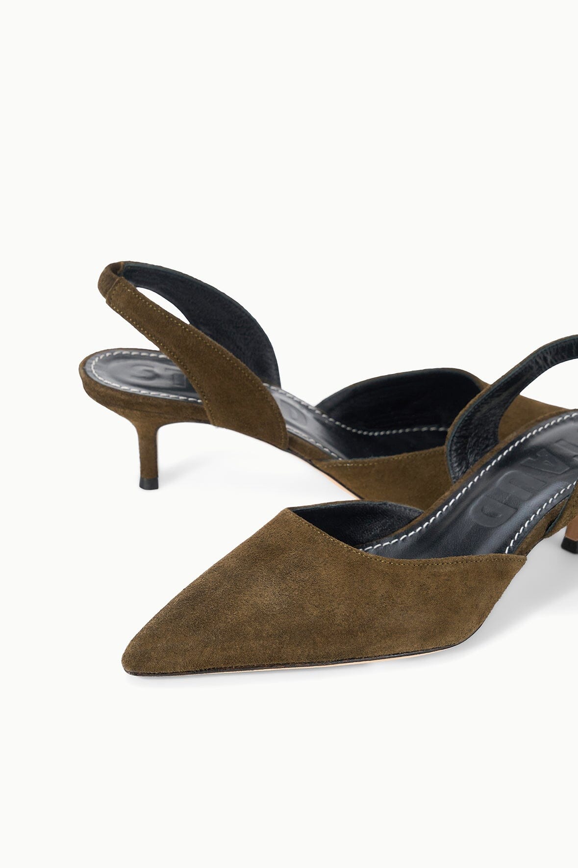 Suede slingback heels, truffle-brown pointed toe with slingback strap detail