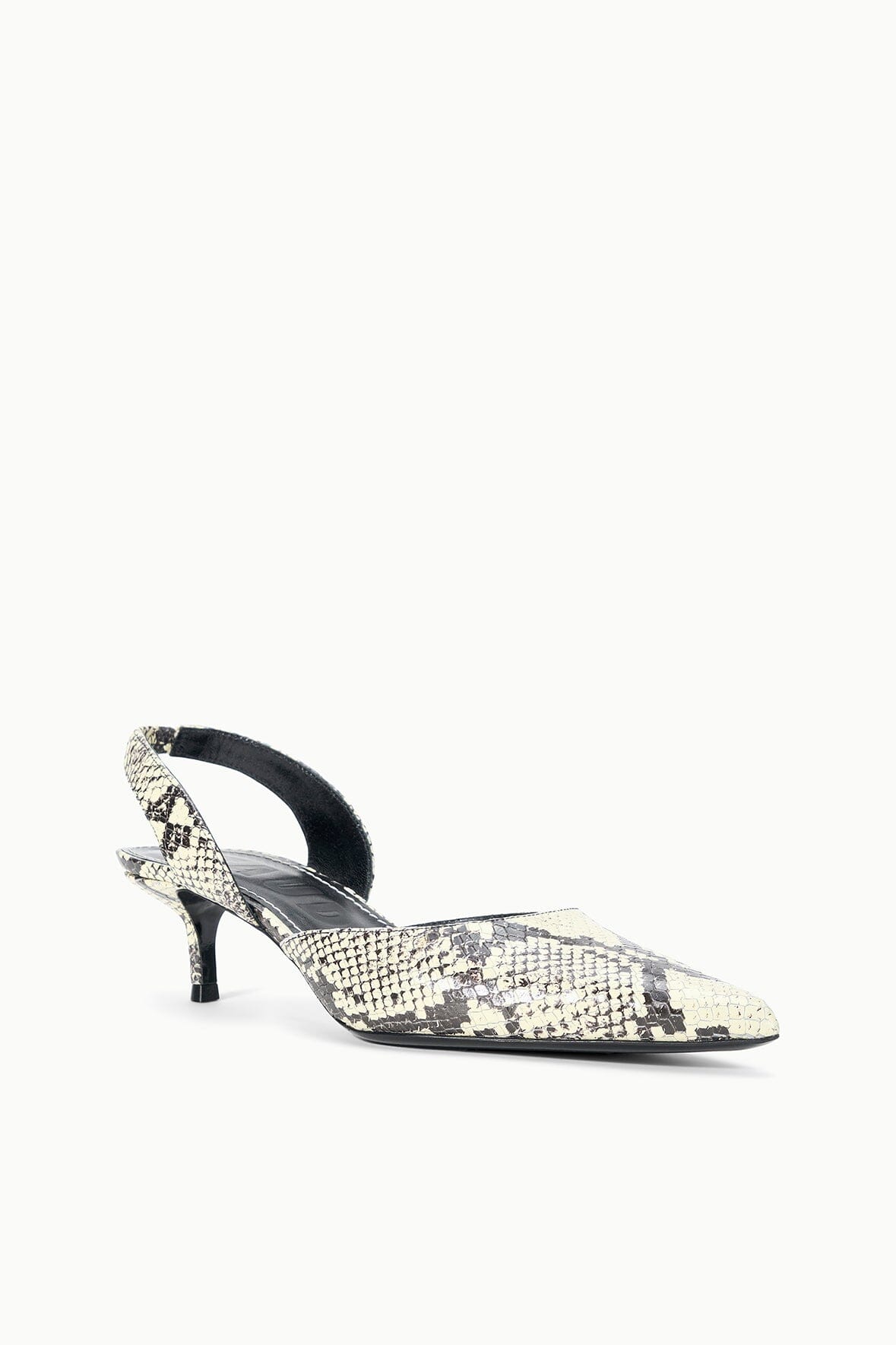 Snake-print slingback pointed-toe stiletto heel, side view