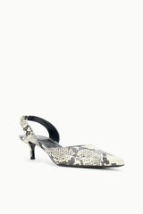 Snake-print slingback pointed-toe stiletto heel, side view