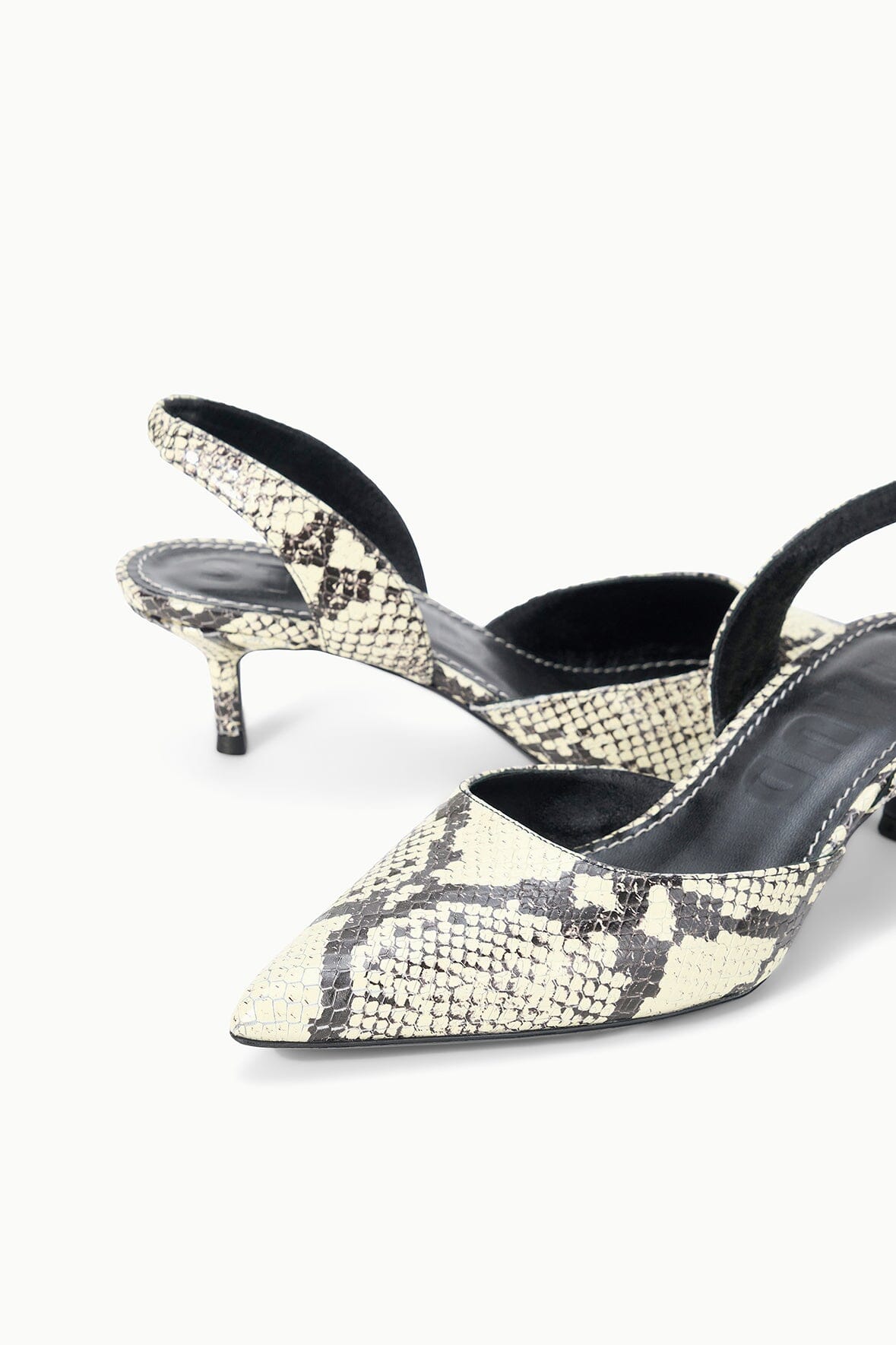 Snake-print slingback pointed-toe stiletto heel with black interior lining