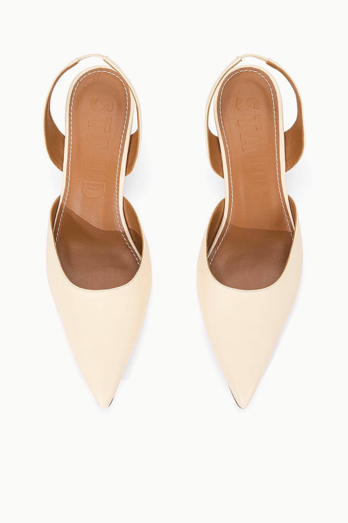 Pair of SEBASTIAN cream pointed-toe slingback heels with open back