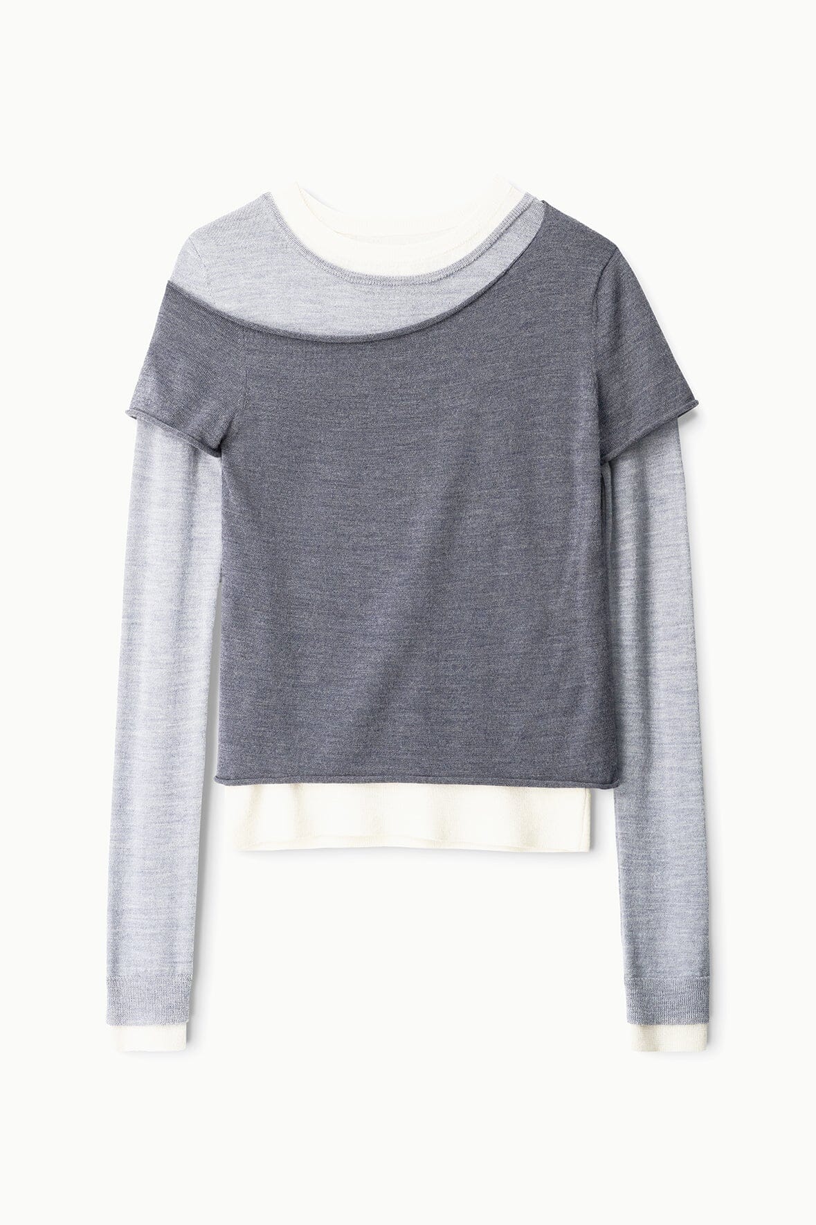 SERA heather grey cropped top with long sleeves and off-white ribbed trim