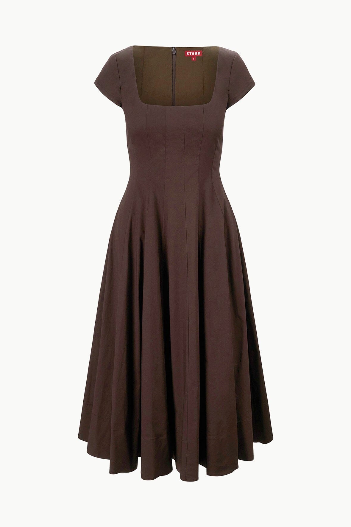 Women's dark brown short-sleeve dress back yoke with center seam detail