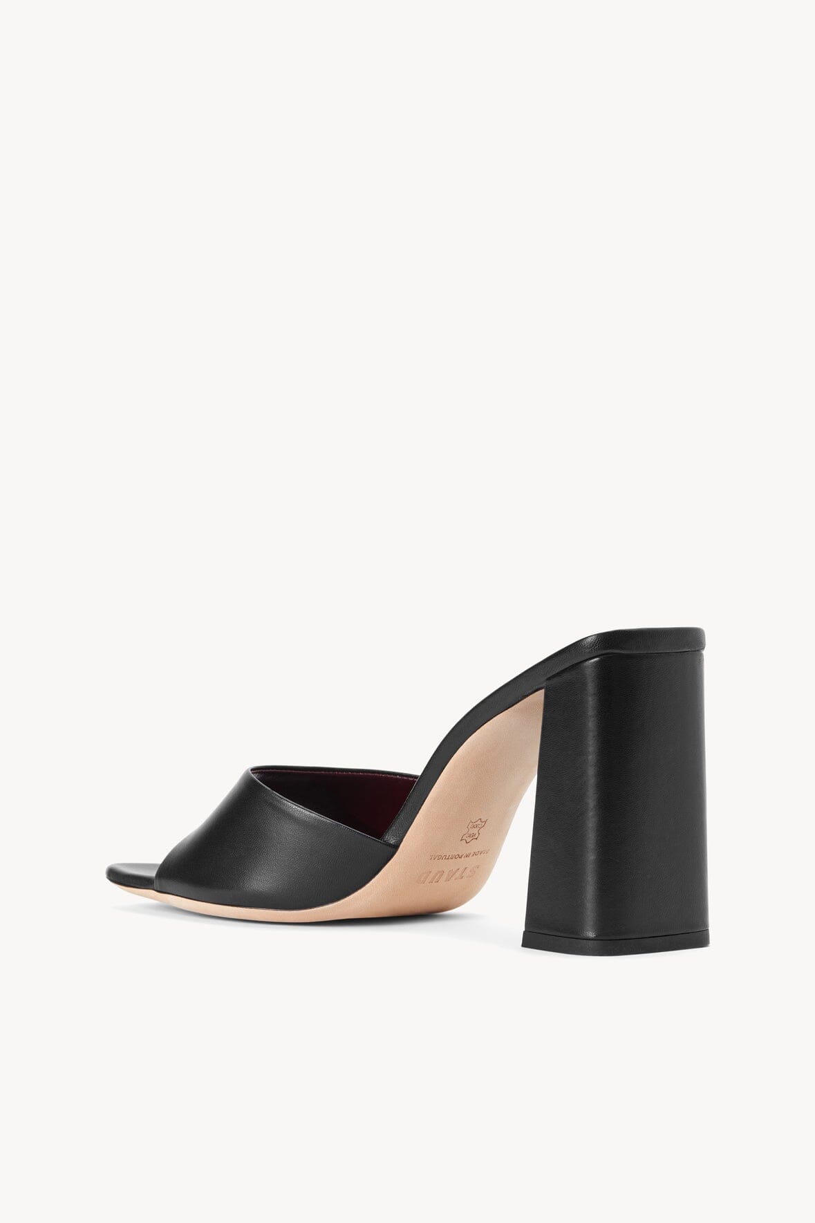 Black SLOANE heeled slide sandal, square toe and chunky block heel