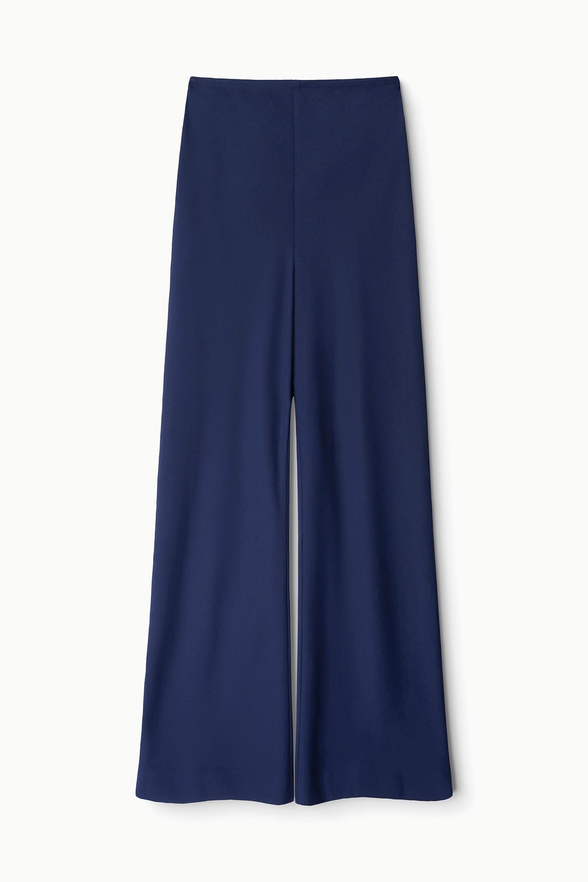 Navy wide-leg stroll pants with straight front and clean side seams