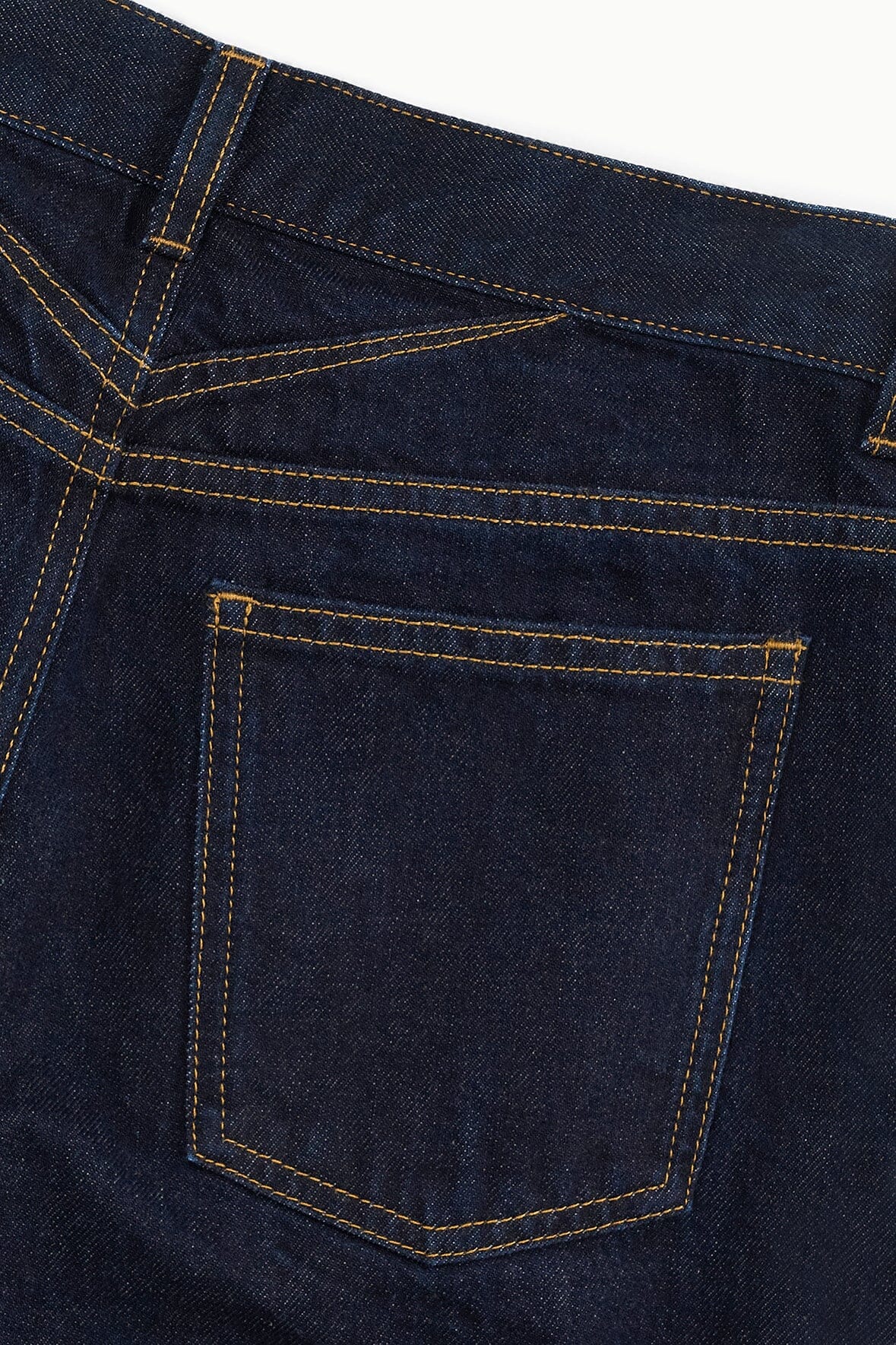 Indigo straight jeans front pocket with contrast yellow stitch lines