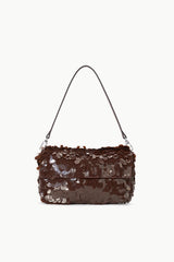 Cacao sequin shoulder bag with short handles and flap front