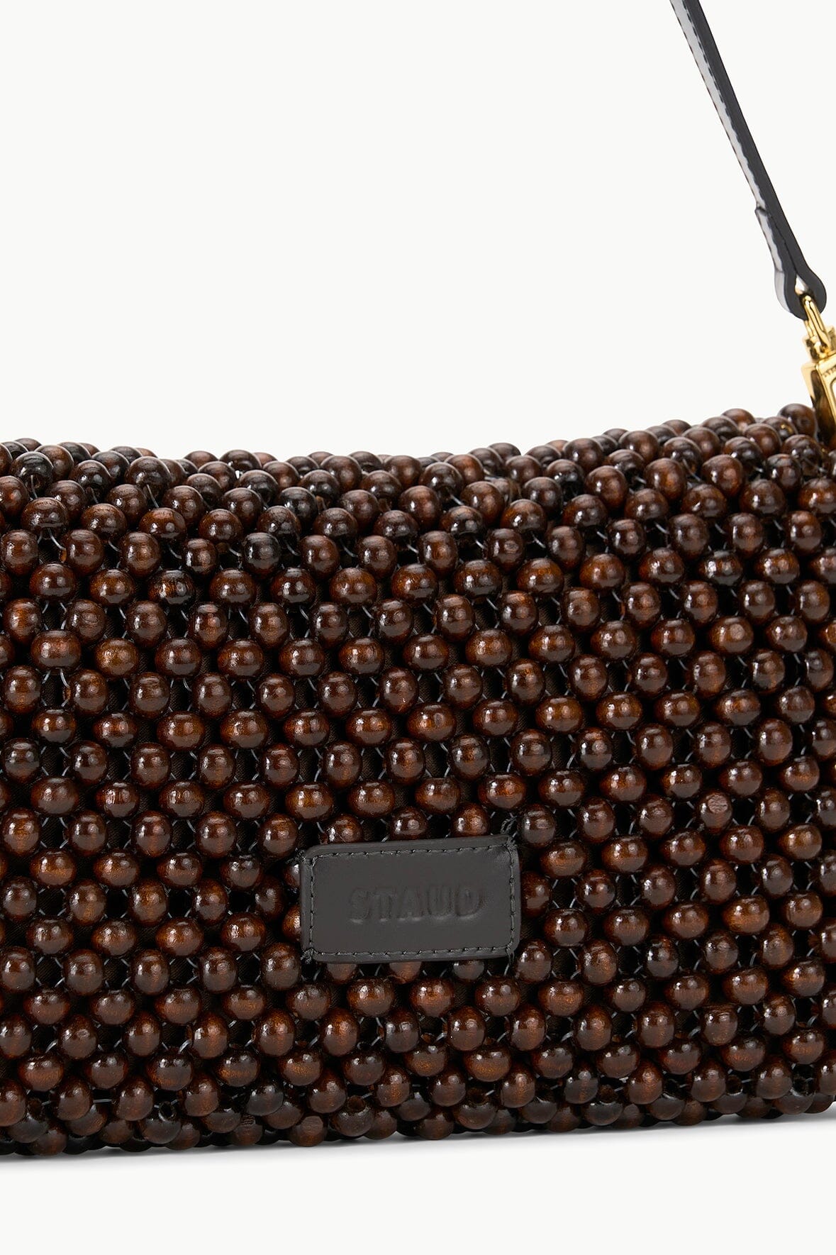 Dark brown beaded shoulder bag base with embossed logo label