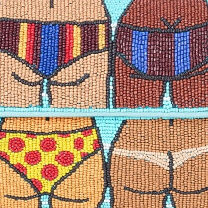 TOMMY beaded beach bag beadwork panel with colorful striped motifs