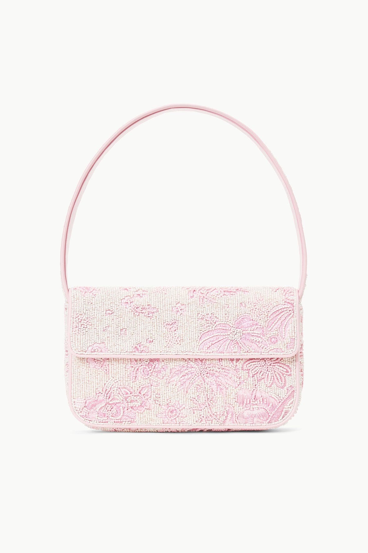 Beaded mini shoulder bag with pink cherry blossom toile and round top handle