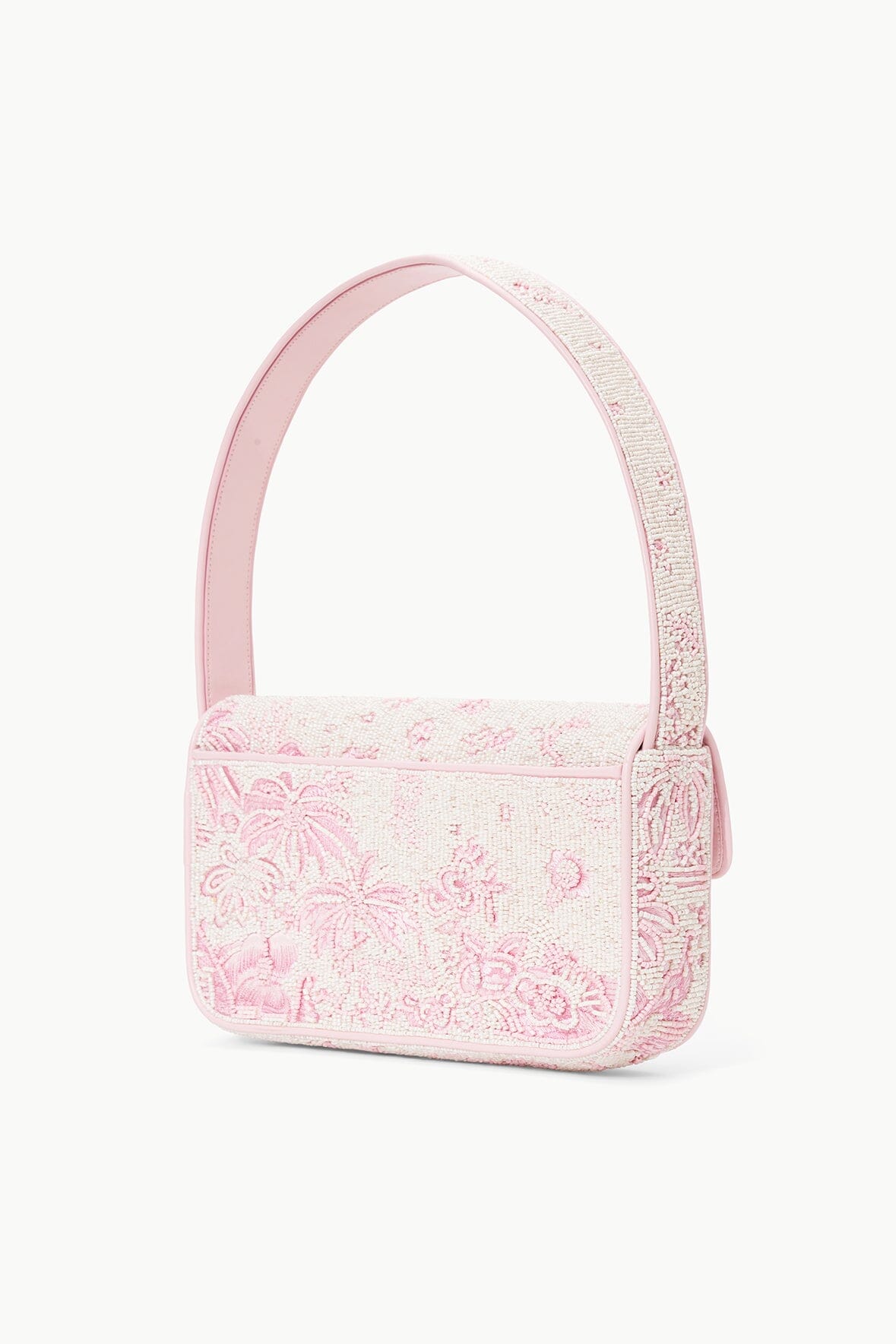 Beaded mini shoulder bag in ivory with pink cherry blossom toile and short top handles