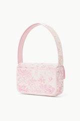 Beaded mini shoulder bag in ivory with pink cherry blossom toile and short top handles