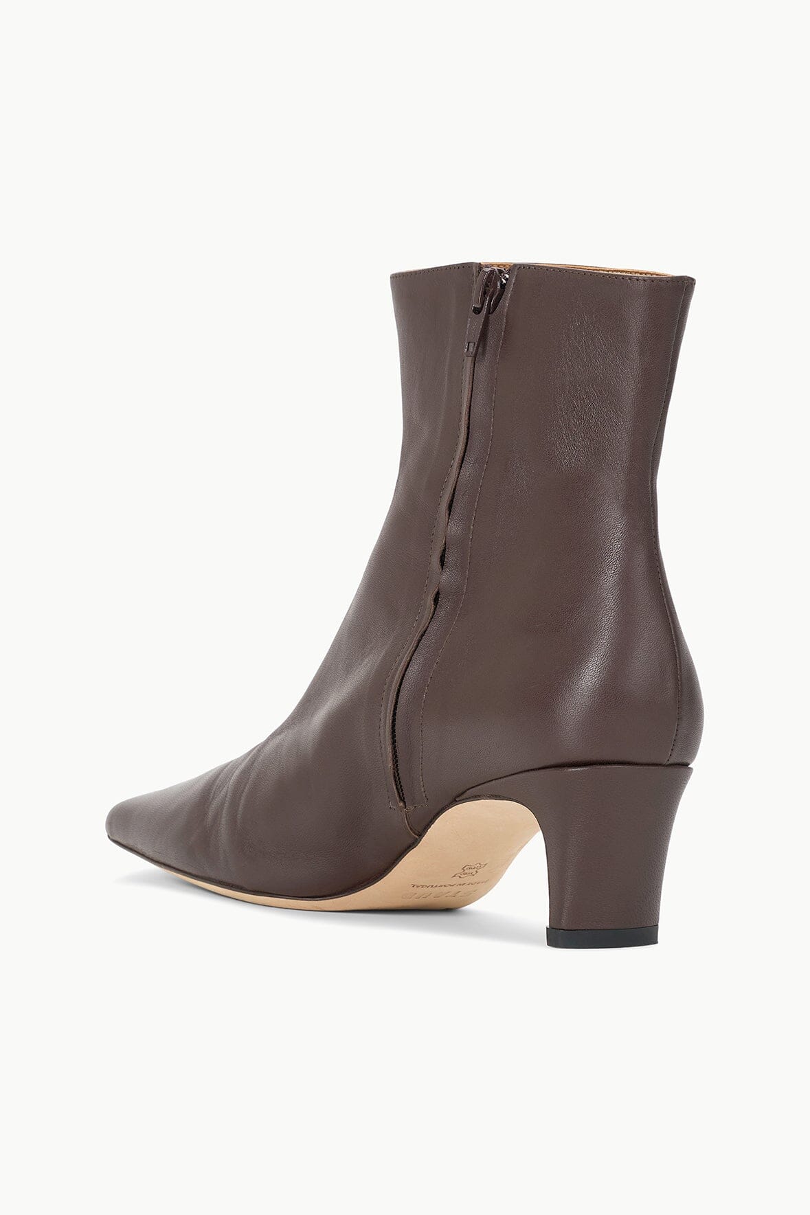 Espresso leather ankle boot with side zipper and block heel