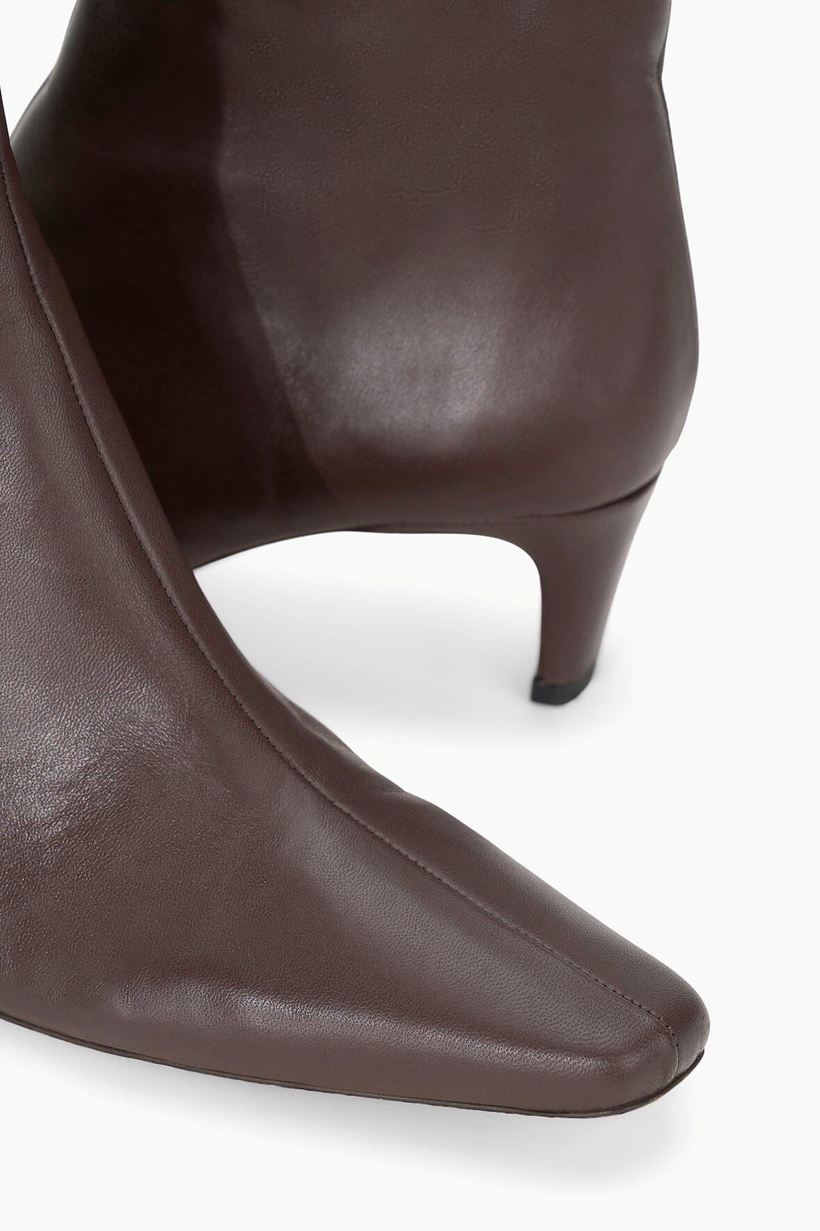 Espresso leather ankle boot with chunky heel and tapered toe