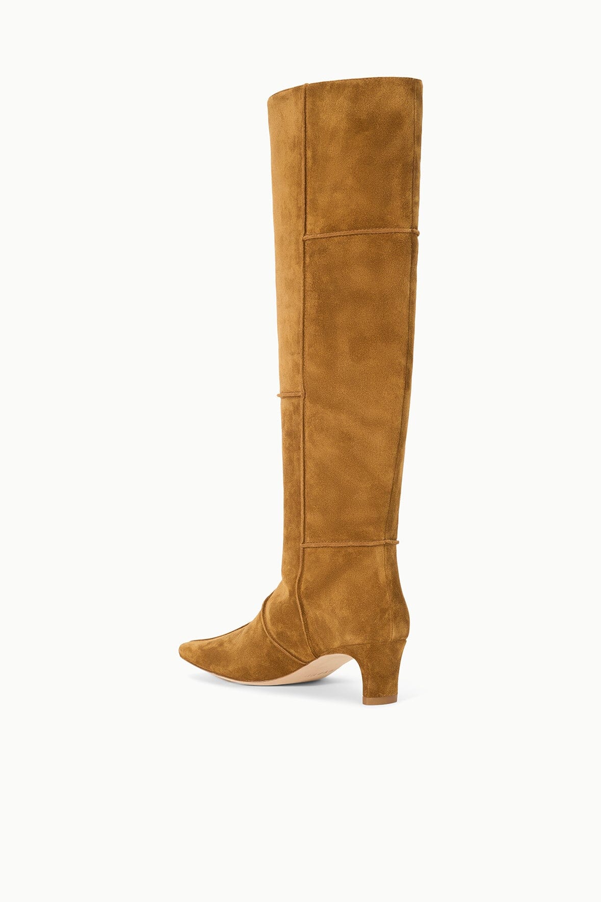 WALLY BOOT patchwork tan suede knee-high boots with stacked slim heel