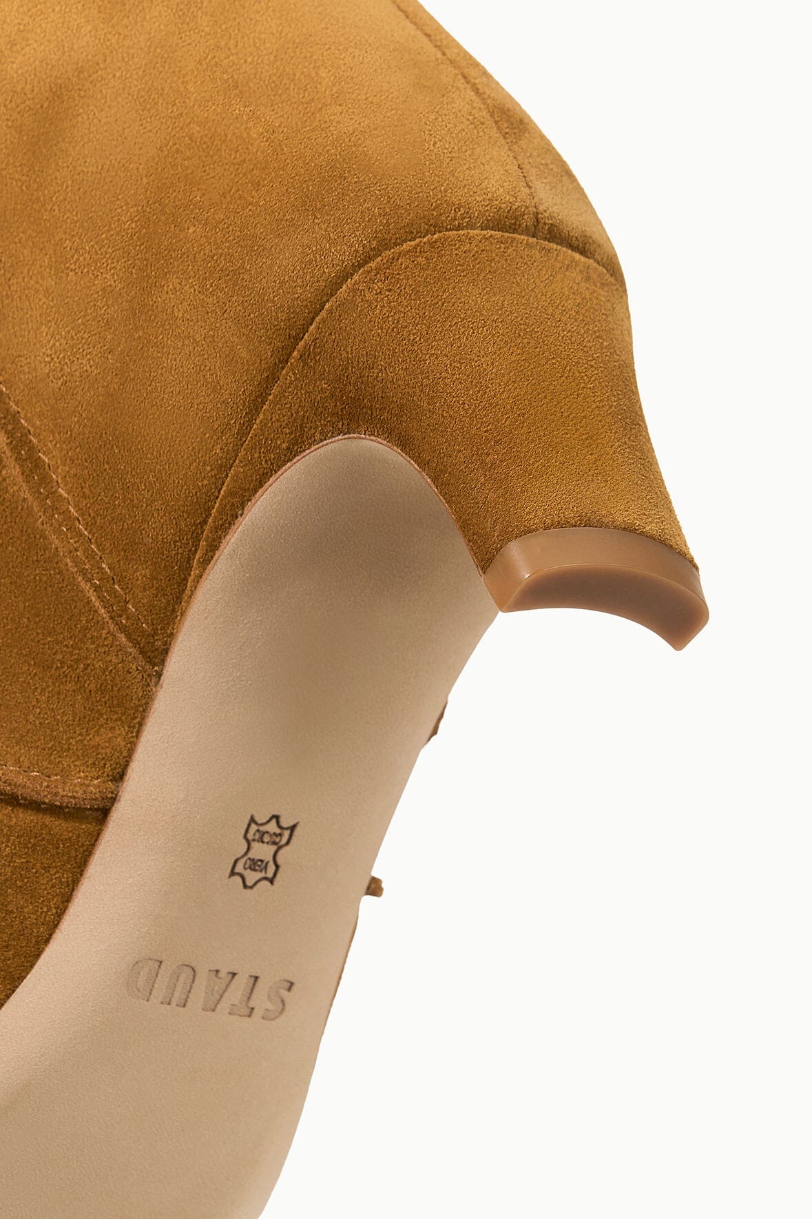 WALLY BOOT tan suede boot insole detail with small brand mark near toe
