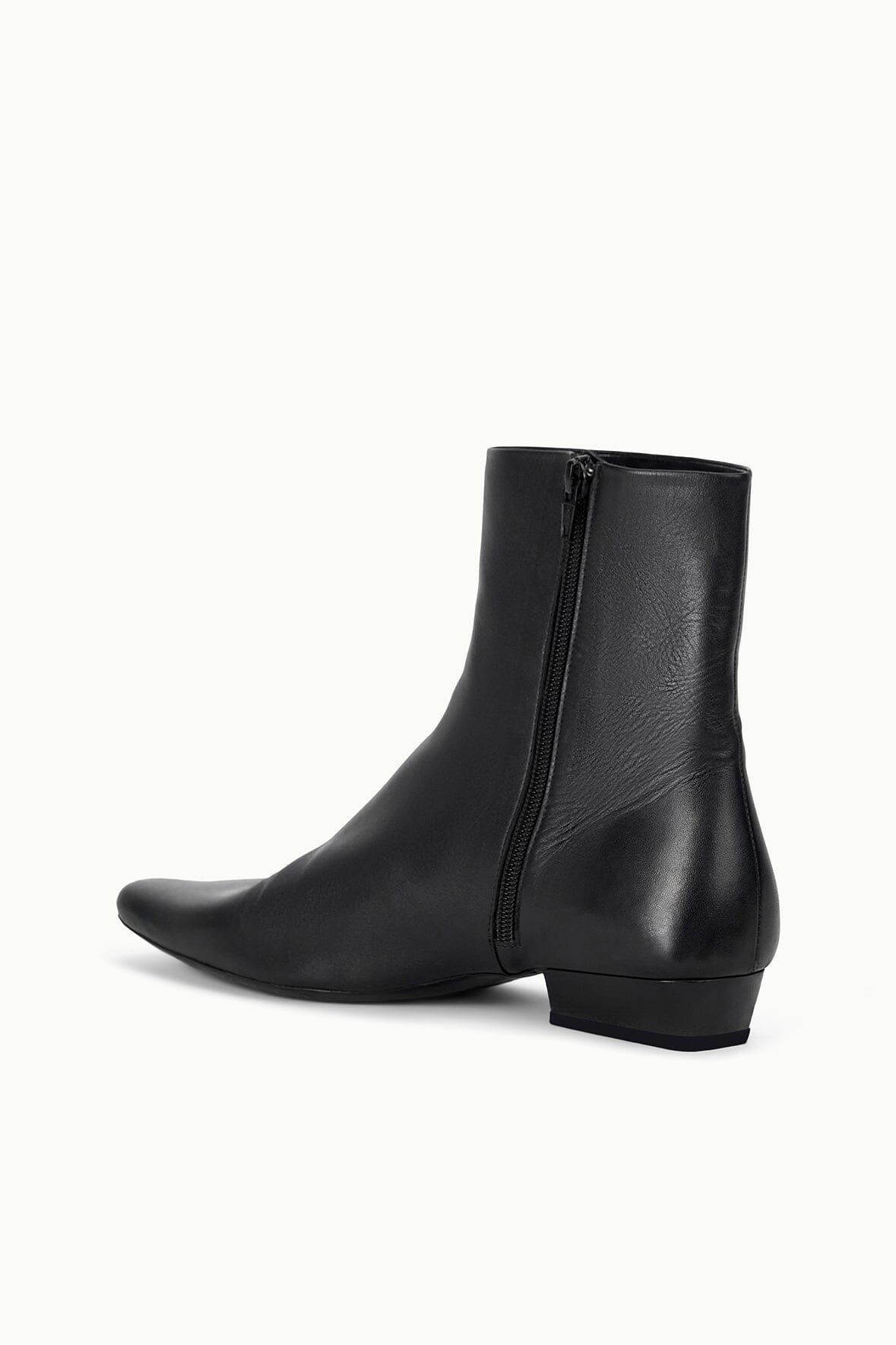 Black flat ankle boot with back seam detail and low block heel