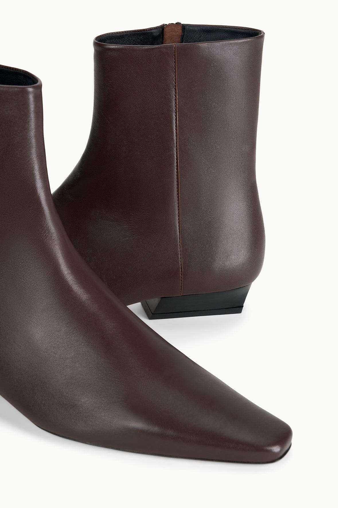 Espresso brown flat ankle boot with smooth leather upper and low block heel