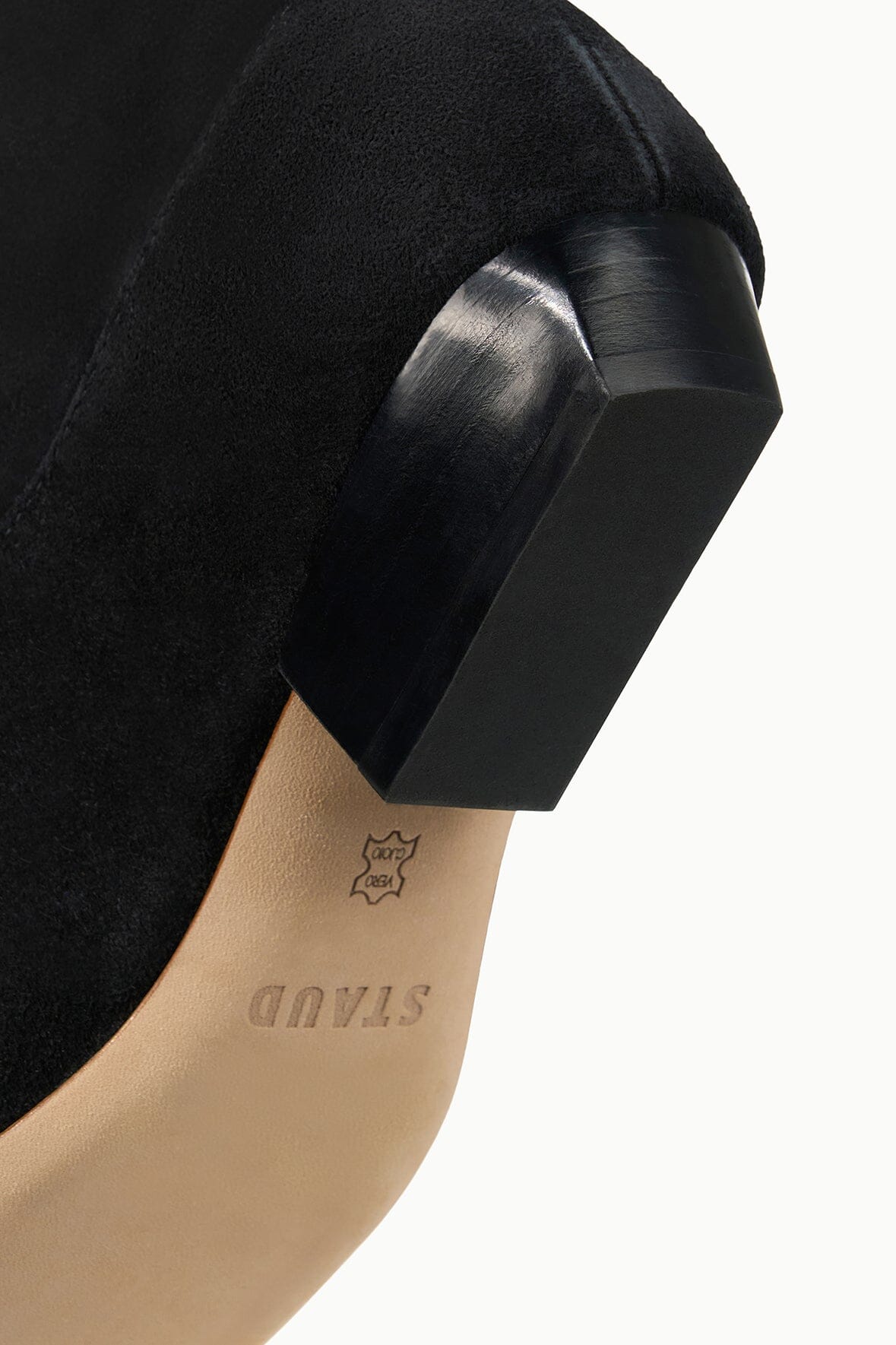 Black suede flat boot with stacked low block heel and side panel