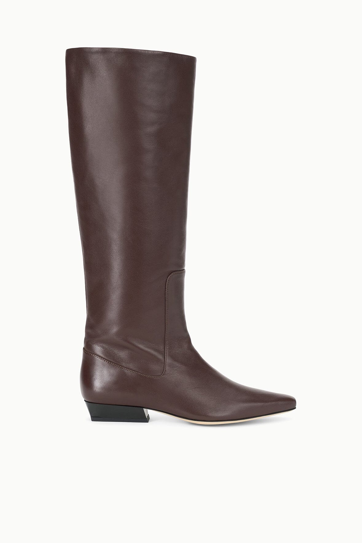 WALLY flat boot in espresso brown, tall pull-on design with block heel
