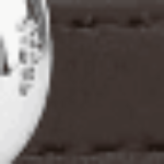 Close-up of brown leather belt buckle with visible stitching