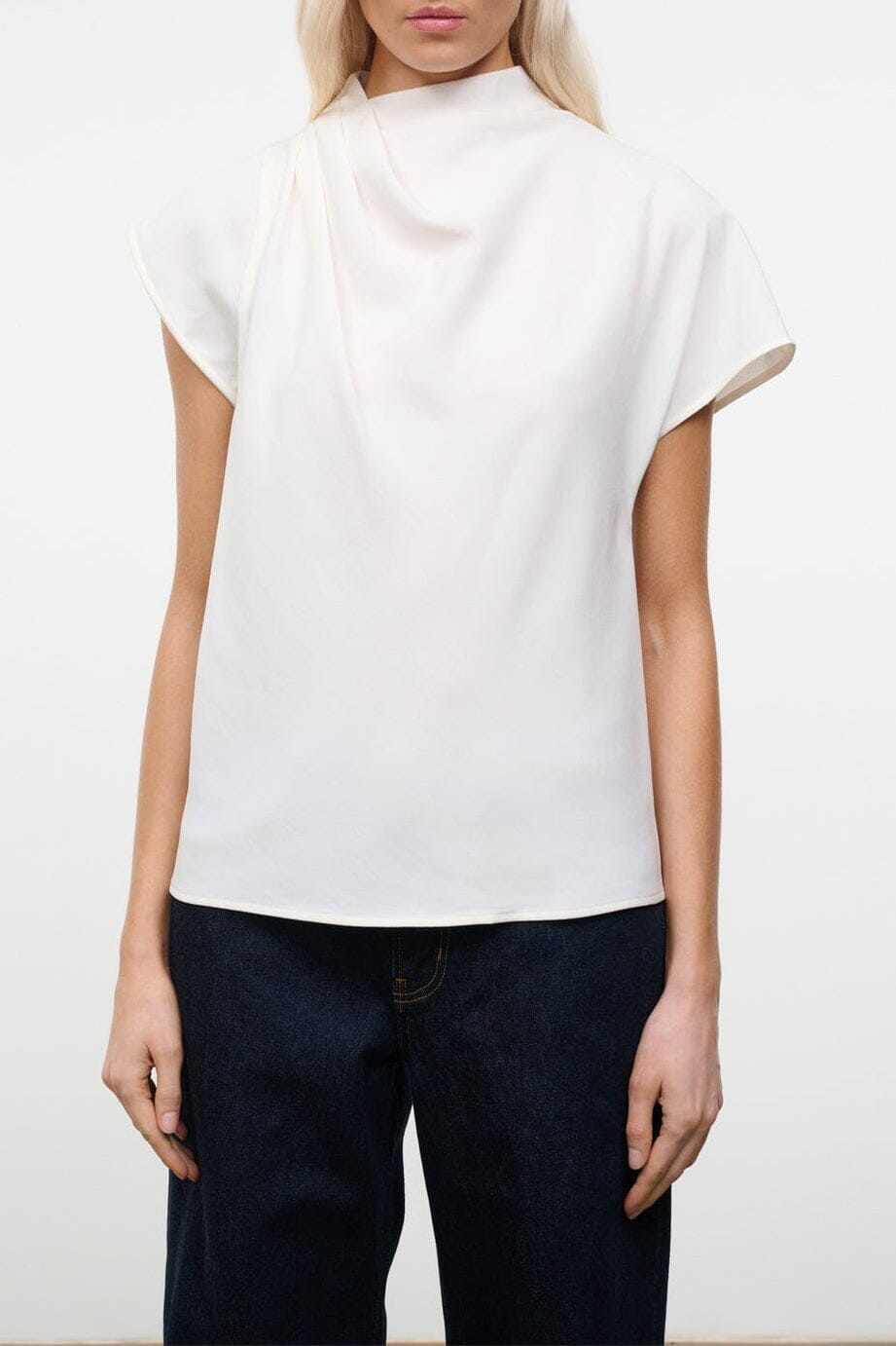 Davina ivory short-sleeve mock-neck top with relaxed fit