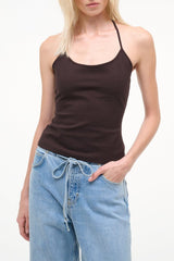 KENT tank top in dark brown with spaghetti straps and scoop neck